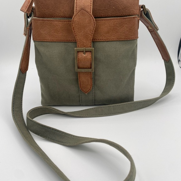 Mona B green canvas and vegan leather crossbody purse - Picture 1 of 7